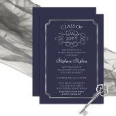 Invitation Bleu élégant | Silver College Graduation Party
