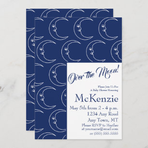 Invitation Bleu Élégant Sur La Lune Baby shower Céleste I