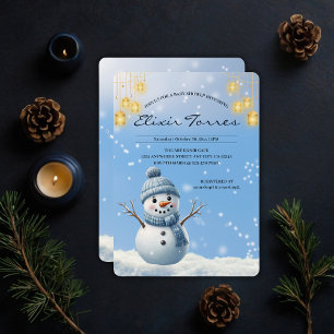 Invitation Bleu Elegant Whimsical Winter Snowman Baby shower