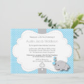 Invitation Bleu - Elephant 🐘 photo bébé - Christening (Debout devant)