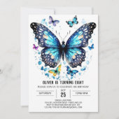 Invitation Bleu en ligne papillon garçon Anniversaire (Devant)