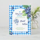Invitation Bleu En vichy Charmante Berry Feuilles verts (Debout devant)