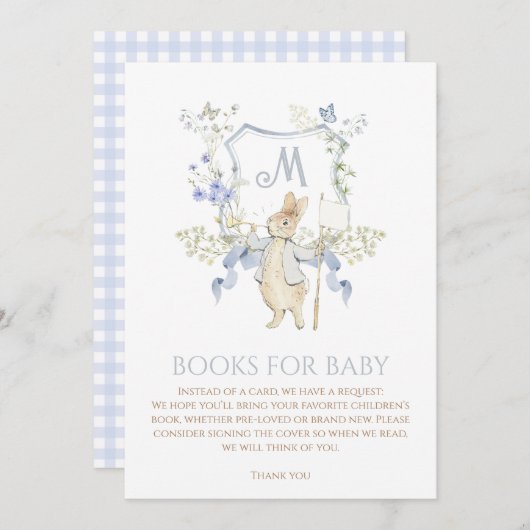 Invitation Bleu En vichy Peter le Baby shower Rabbit MUTED BL (Devant / Derrière)