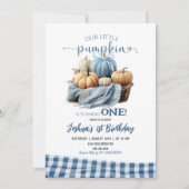 Invitation Bleu En vichy Petit Citrouille Anniversaire (Devant)