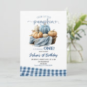Invitation Bleu En vichy Petit Citrouille Anniversaire (Debout devant)