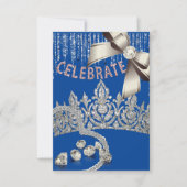 Invitation Bleu et argent avec couronne diamants bleus fête (Devant)