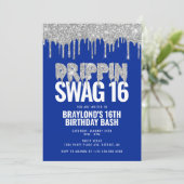 Invitation Bleu et argent Déchets Swag 16 Anniversaire (Debout devant)
