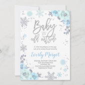 Invitation Bleu et argent d'invitation de baby shower d'hiver (Devant)