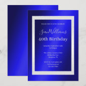 Invitation Bleu et argent encadré Hommes 40e anniversaire (Devant / Derrière)