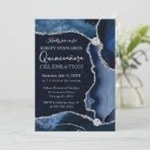 Invitation Bleu et Argent Faux Parties scintillant Agate Quin (Debout devant)