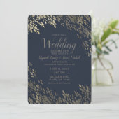 Invitation Bleu et Argent Feuille Chic Rustique Mariage (Debout devant)