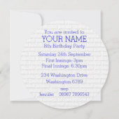Invitation Bleu et blanc Baseball Jersey Anniversaire (Dos)