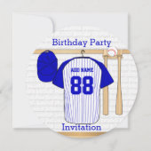 Invitation Bleu et blanc Baseball Jersey Anniversaire (Devant)