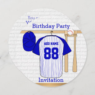 Invitation Bleu et blanc Baseball Jersey Anniversaire