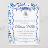 Invitation Bleu et blanc Chinoiserie, nous pouvons à peine at (Devant / Derrière)