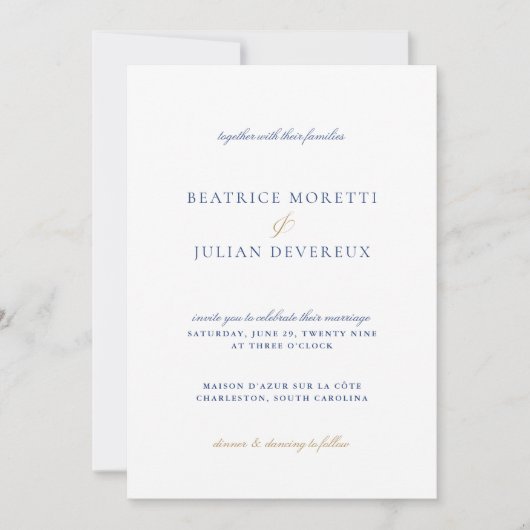 Invitation Bleu et blanc classique Mariage carrelage méditerr (Devant)