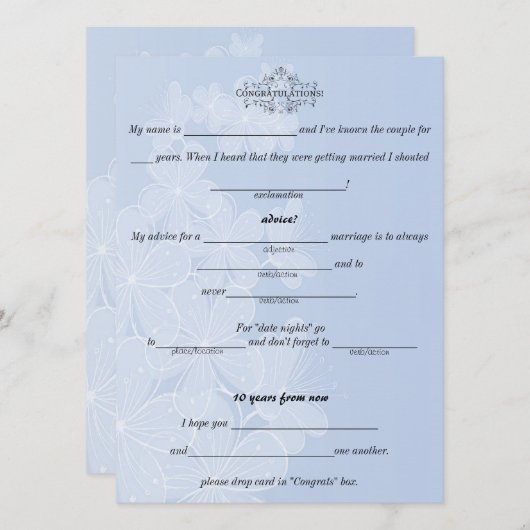 Invitation Bleu et blanc, Conseil Mariage, Commentaire, Perso (Devant / Derrière)