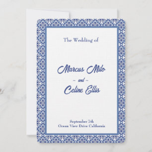 Invitation Bleu et blanc Côte Mariage méditerranéen