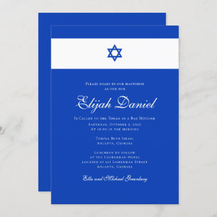 Invitation Bleu et blanc  Couleurs d'Israël Bar Mitzvah