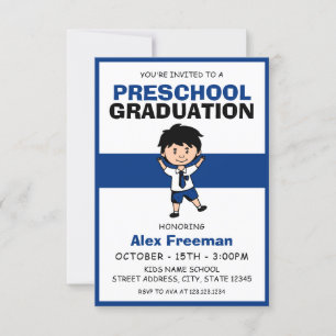 Invitation Bleu et blanc Cute Garçon Enfants Primaire Graduat