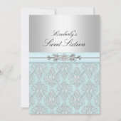 Invitation Bleu et blanc Damas doux 16 annonces (Devant)