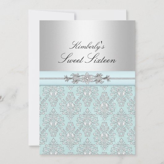 Invitation Bleu et blanc Damas doux 16 annonces (Devant)