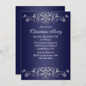 Invitation bleu et blanc de fête de Noël de flocon (Devant / Derrière)