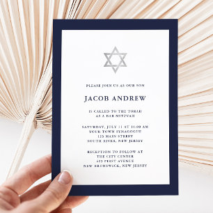 Invitation Bleu et blanc de minuit classique   Bar Mitzvah