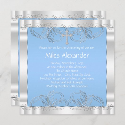 Invitation Bleu et blanc élégant (Devant / Derrière)