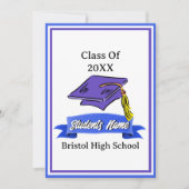 Invitation Bleu et blanc fête de graduation (Devant)