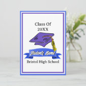 Invitation Bleu et blanc fête de graduation (Debout devant)