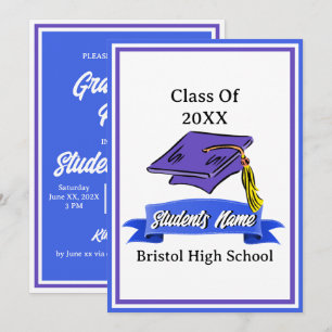 Invitation Bleu et blanc fête de graduation
