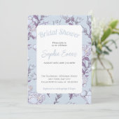 Invitation Bleu et blanc Fête des mariées florale bordée (Debout devant)