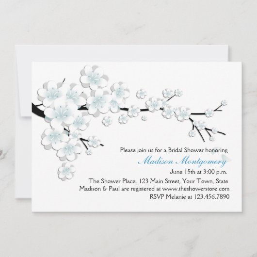 Invitation Bleu et blanc fleurit la Fête de la mariée (Devant)