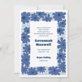 Invitation Bleu et Blanc Fleurs Groovy Bohème Enterrement de  (Devant)