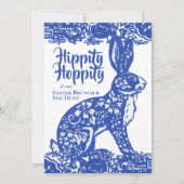 Invitation Bleu et blanc Lapin de Pâques Brunch Chasse aux oe (Devant)
