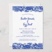 Invitation Bleu et blanc Lapin de Pâques Brunch Chasse aux oe (Dos)