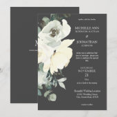 Invitation Bleu et blanc Mariage floral - gris (Devant / Derrière)