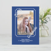 Invitation Bleu et blanc Moderne Photo Graduation Annouement (Debout devant)