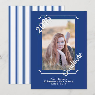 Invitation Bleu et blanc Moderne Photo Graduation Annouement