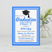 Invitation Bleu et Blanc Photo Graduation Party (Debout devant)