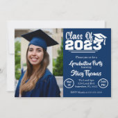 Invitation Bleu et Blanc Photo Graduation Party (Devant)