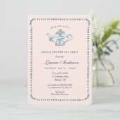 Invitation Bleu et blanc sur la douche nuptiale Teapot (Debout devant)