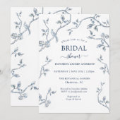 Invitation Bleu et blanc toile française Douche nuptiale (Devant / Derrière)