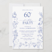 Invitation Bleu et blanc Victorien 60e fête d'anniversaire Fl (Devant)