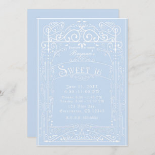 Invitation Bleu et blanc Vintage Victorian Déco Sweet 16 Part