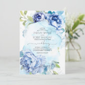 Invitation Bleu et bleu marine Mariage floral Boho (Debout devant)