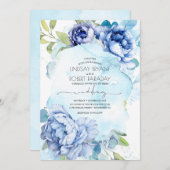 Invitation Bleu et bleu marine Mariage floral Boho (Devant / Derrière)