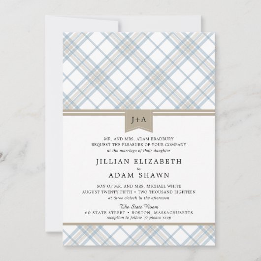 Invitation Bleu et bronzage simplement plaqué avec Mariage Mo (Devant)