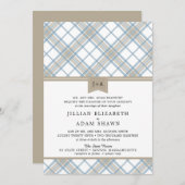 Invitation Bleu et bronzage simplement plaqué avec Mariage Mo (Devant / Derrière)